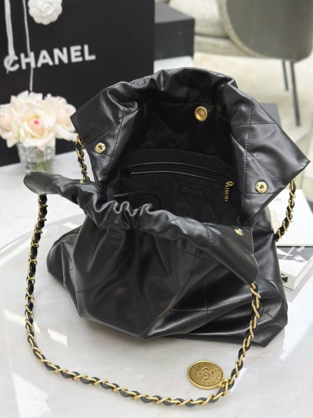 Chanel Small 22 Chain Hobo Quilted Calfskin - Picture 7 of 8